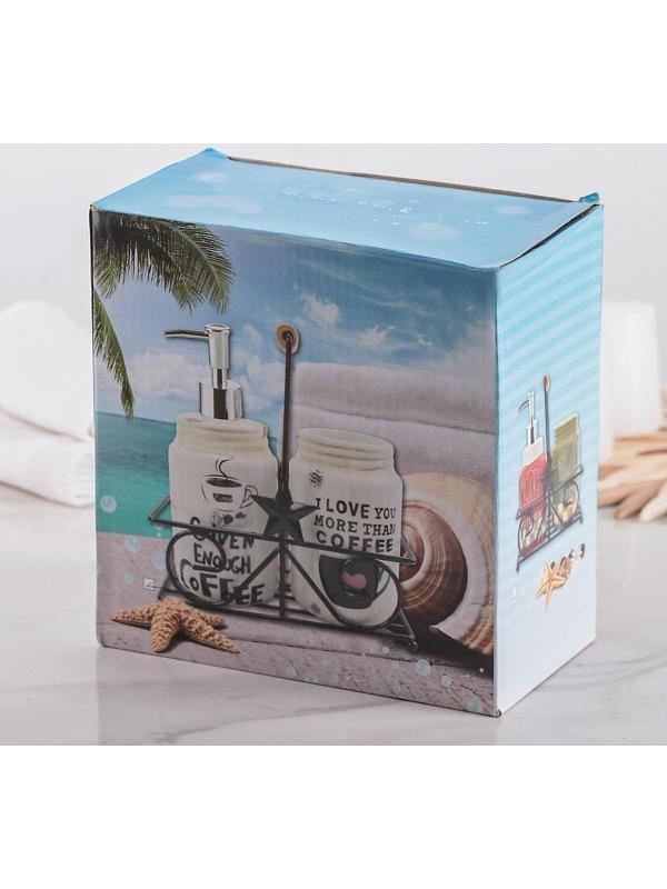 Набор для кухни «Кофе», 2 предмета: дозатор для моющего средства 500 мл, стаканчик 500 мл, на подставке