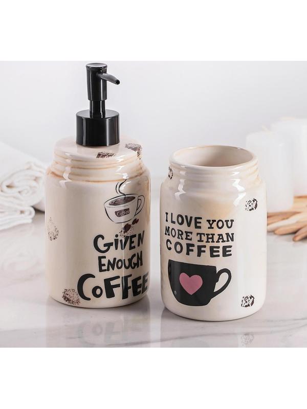 Набор для кухни «Кофе», 2 предмета: дозатор для моющего средства 500 мл, стаканчик 500 мл, на подставке