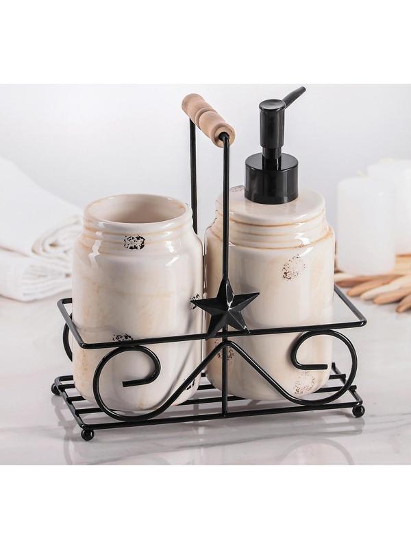 Набор для кухни «Кофе», 2 предмета: дозатор для моющего средства 500 мл, стаканчик 500 мл, на подставке