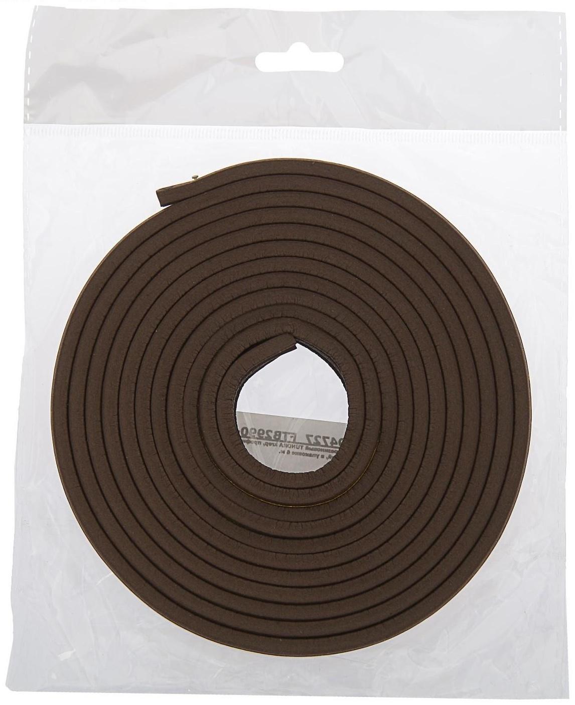 Уплотнитель резиновый ТУНДРА, профиль Е, размер 4х9 мм, коричневый, в упаковке 6 м