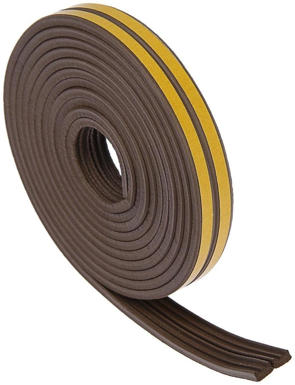 Уплотнитель резиновый ТУНДРА, профиль Е, размер 4х9 мм, коричневый, в упаковке 6 м