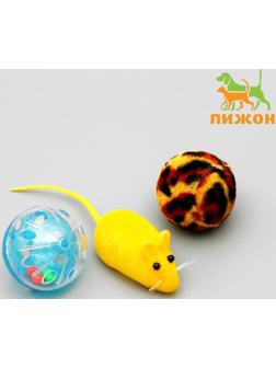 Набор игрушек для кошек: мышь 6 см и 2 шарика, микс цветов