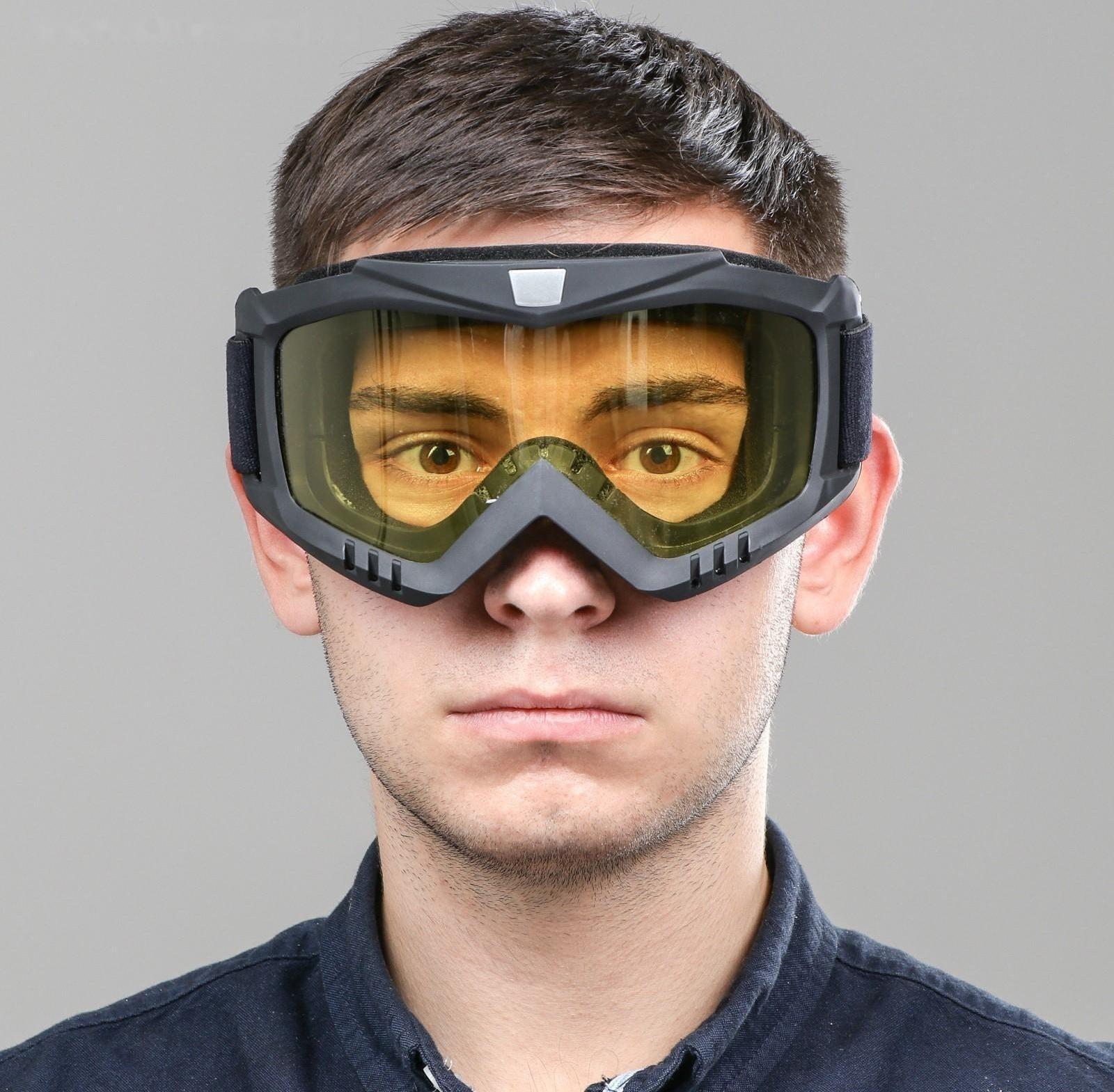 Очки-маска для езды на мототехнике, разборные, стекло желтое, цвет черный