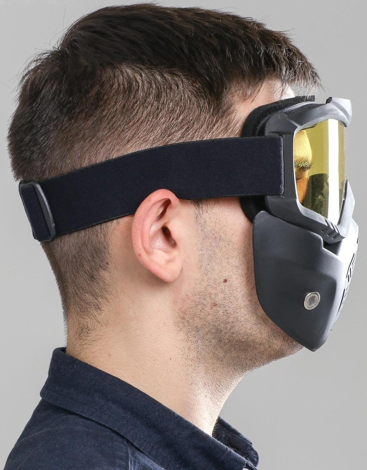 Очки-маска для езды на мототехнике, разборные, стекло желтое, цвет черный