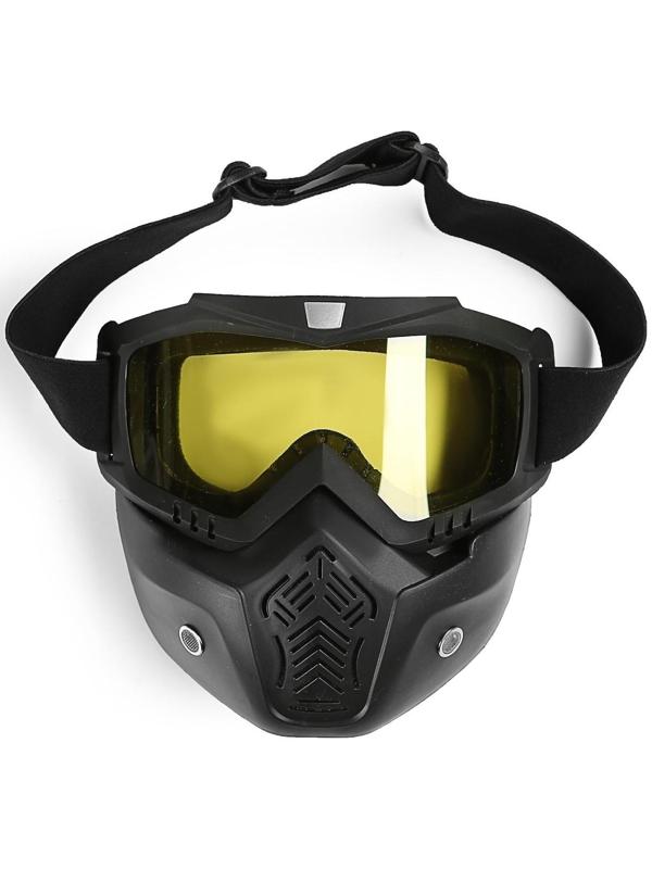 Очки-маска для езды на мототехнике, разборные, стекло желтое, цвет черный
