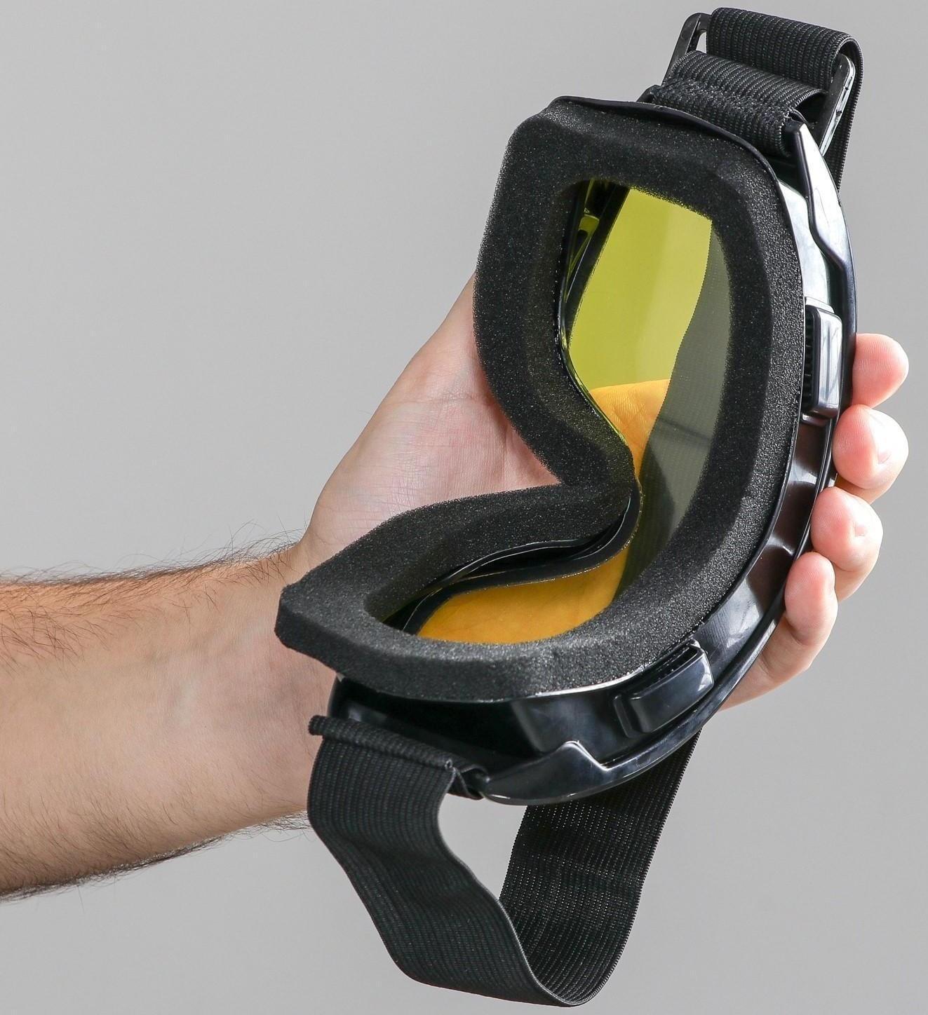 Очки-маска для езды на мототехнике, стекло двухслойное желтое, цвет черный