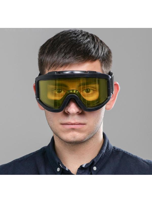 Очки-маска для езды на мототехнике, стекло двухслойное желтое, цвет черный