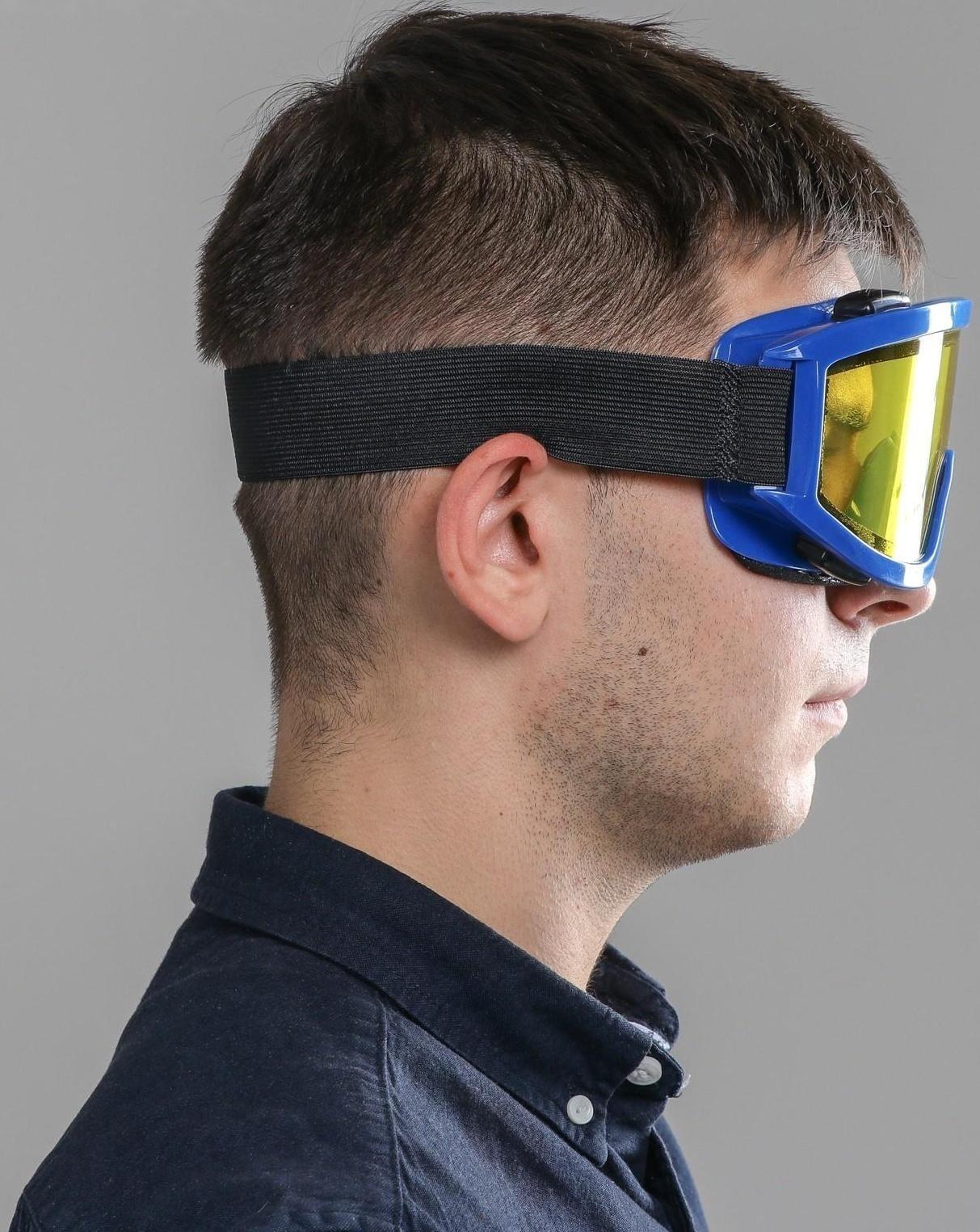 Очки-маска для езды на мототехнике, стекло двухслойное желтое, цвет синий