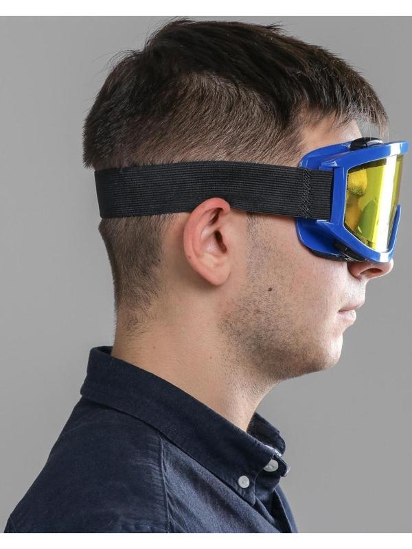 Очки-маска для езды на мототехнике, стекло двухслойное желтое, цвет синий