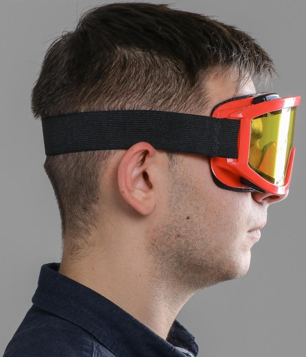 Очки-маска для езды на мототехнике, стекло двухслойное желтое, цвет красный