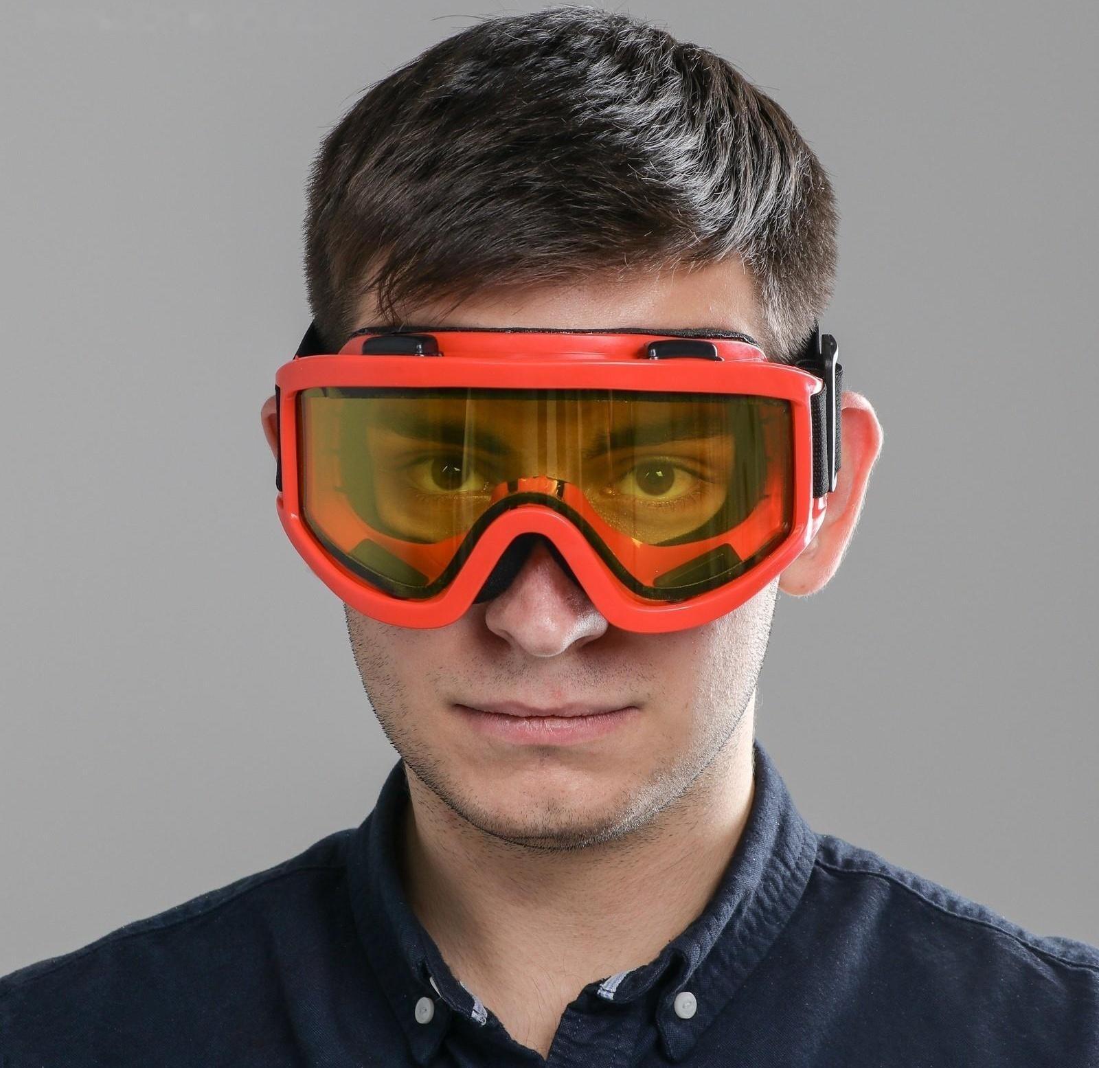 Очки-маска для езды на мототехнике, стекло двухслойное желтое, цвет красный