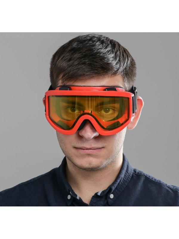 Очки-маска для езды на мототехнике, стекло двухслойное желтое, цвет красный