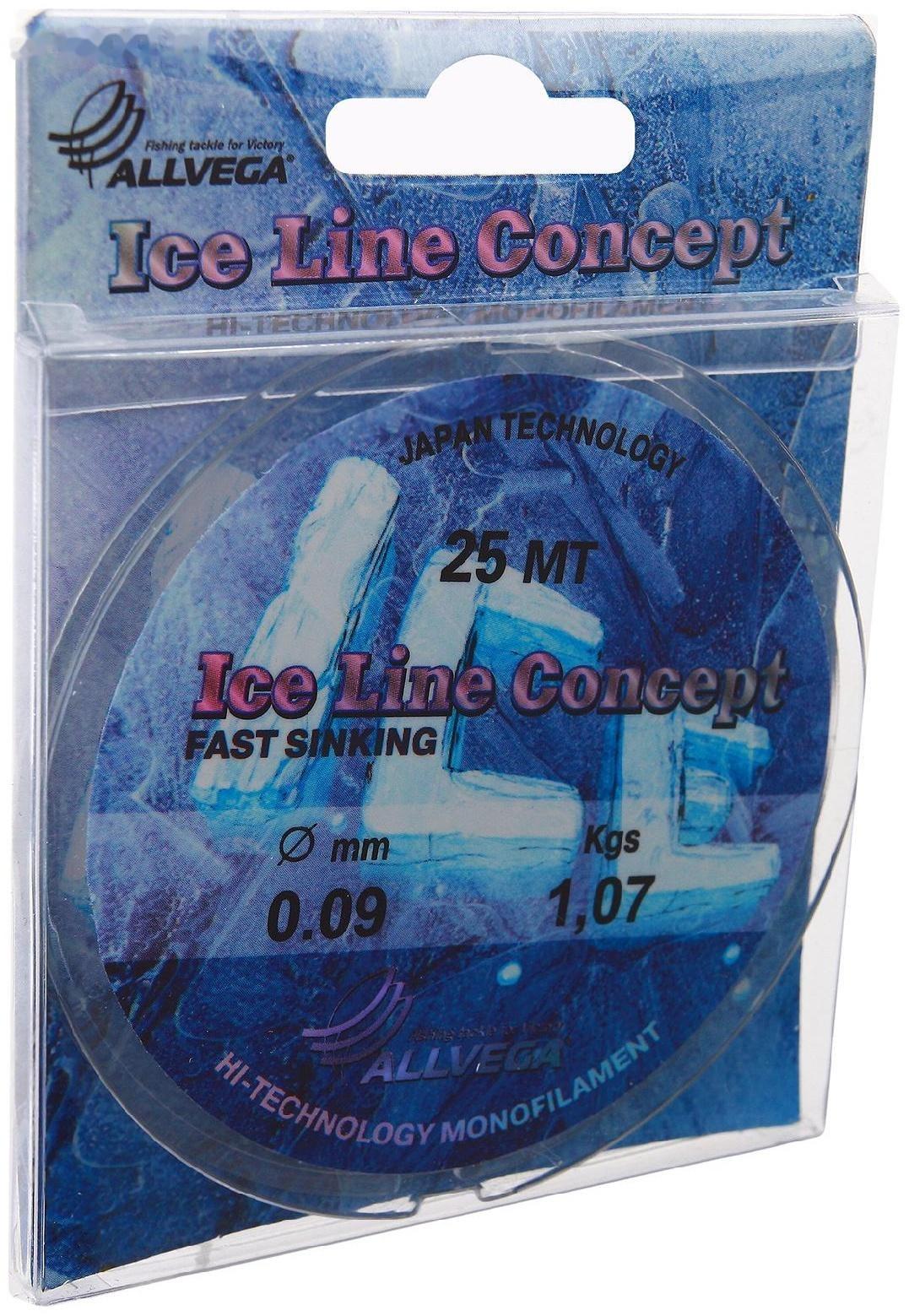 Леска монофильная ALLVEGA «Ice Line Concept», 25 м, 0,09 мм (1,07 кг), прозрачная