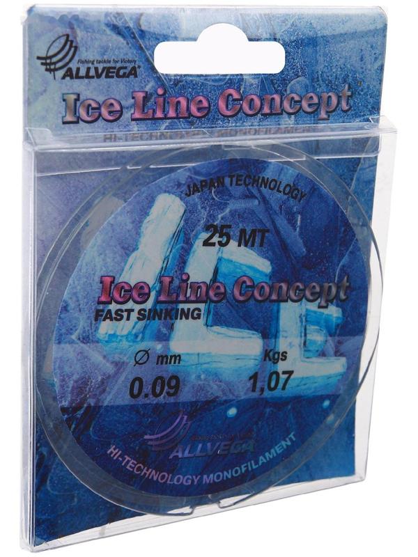 Леска монофильная ALLVEGA «Ice Line Concept», 25 м, 0,09 мм (1,07 кг), прозрачная