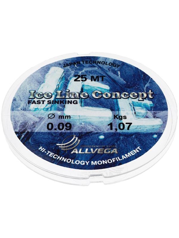Леска монофильная ALLVEGA «Ice Line Concept», 25 м, 0,09 мм (1,07 кг), прозрачная