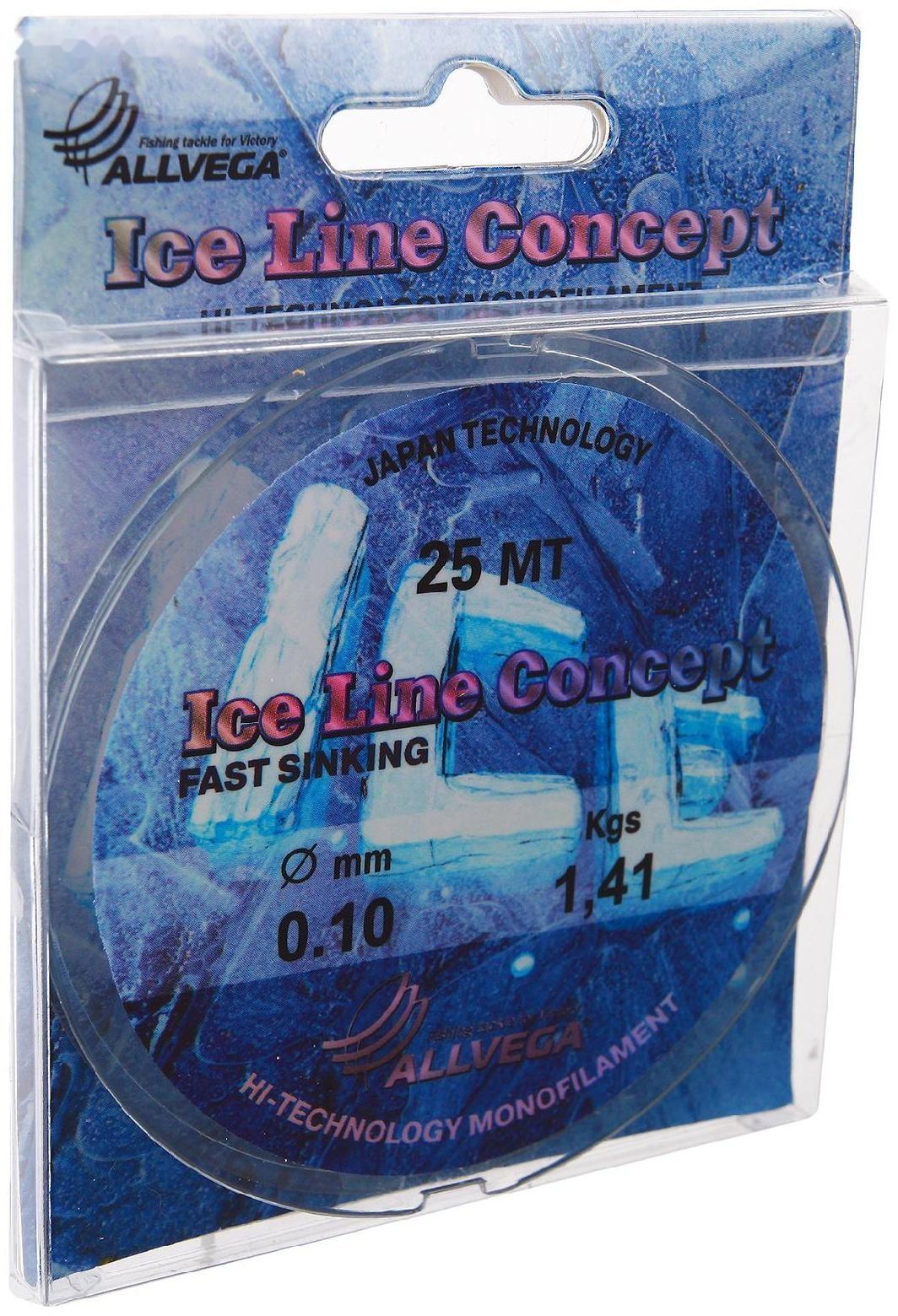 Леска монофильная ALLVEGA «Ice Line Concept», 25 м, 0,1 мм (1,41 кг), прозрачная