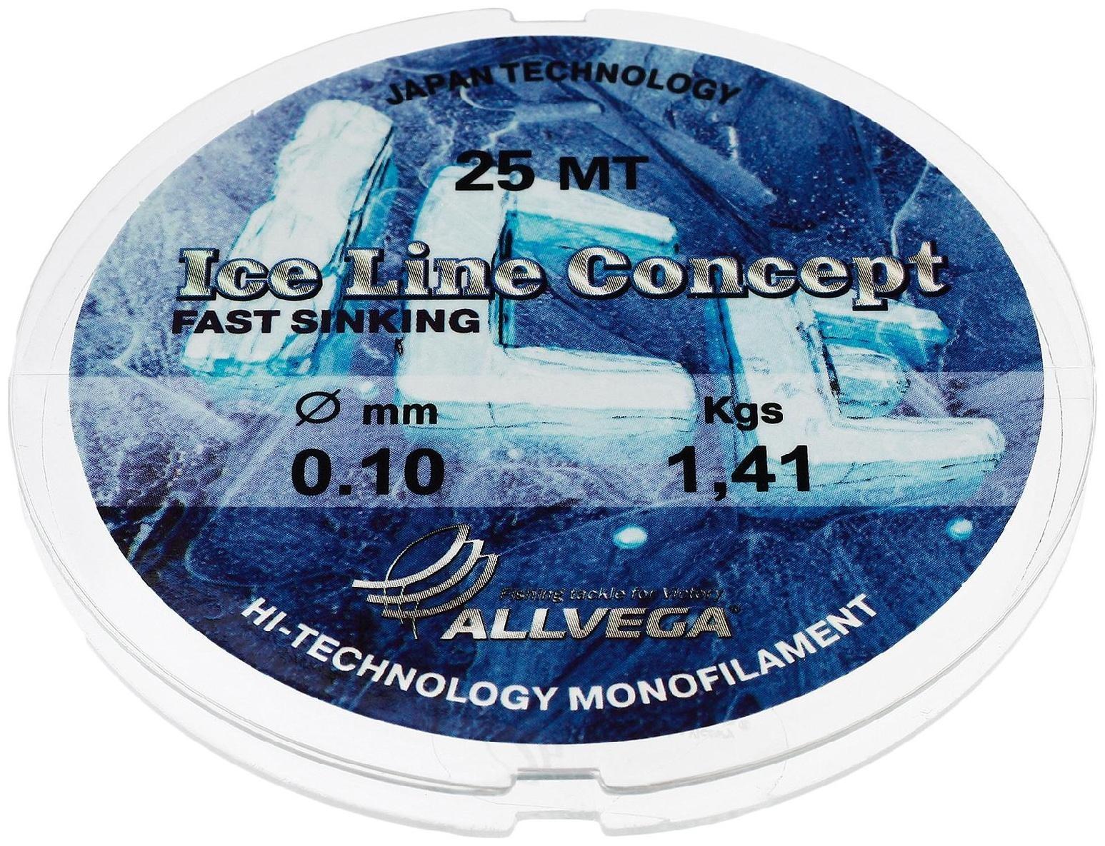Леска монофильная ALLVEGA «Ice Line Concept», 25 м, 0,1 мм (1,41 кг), прозрачная