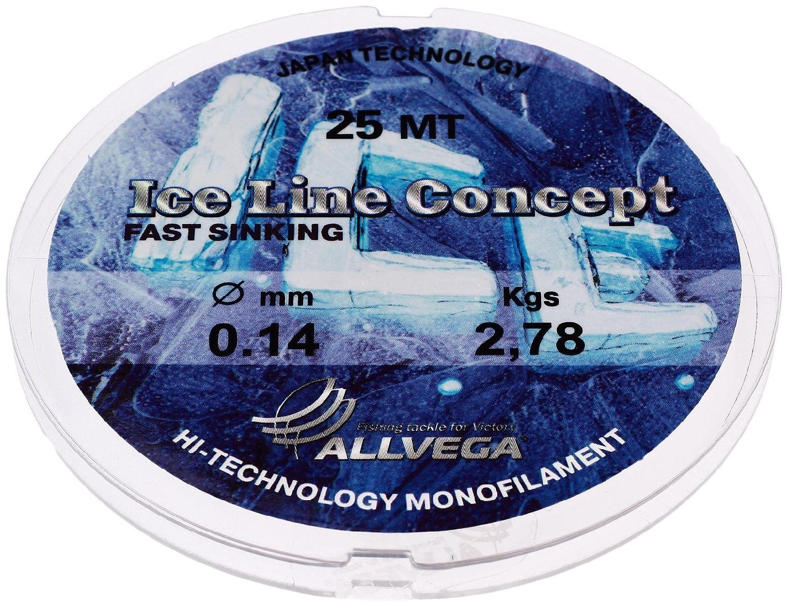 Леска монофильная ALLVEGA «Ice Line Concept», 25 м, 0,14 мм (2,78 кг), прозрачная