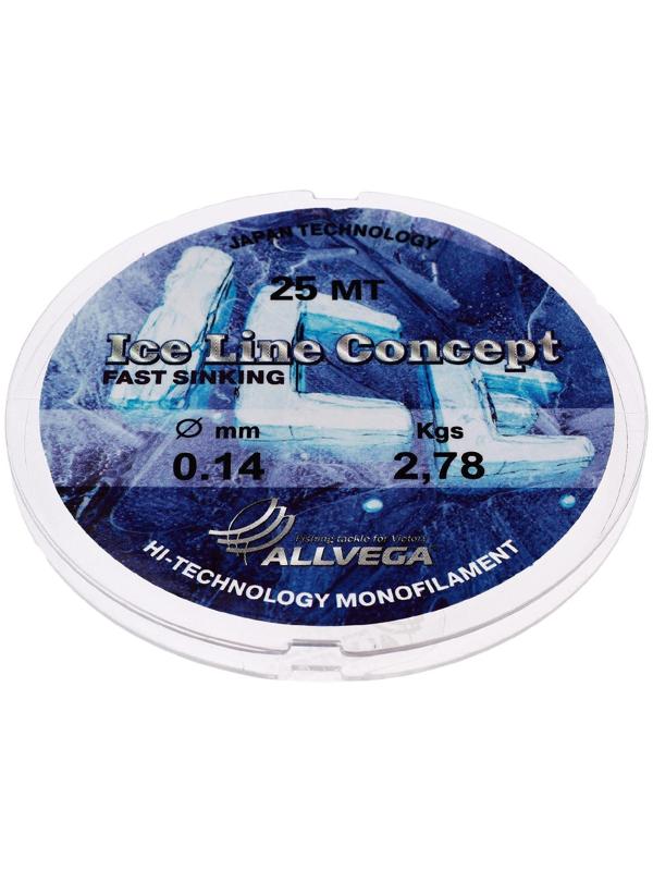Леска монофильная ALLVEGA «Ice Line Concept», 25 м, 0,14 мм (2,78 кг), прозрачная