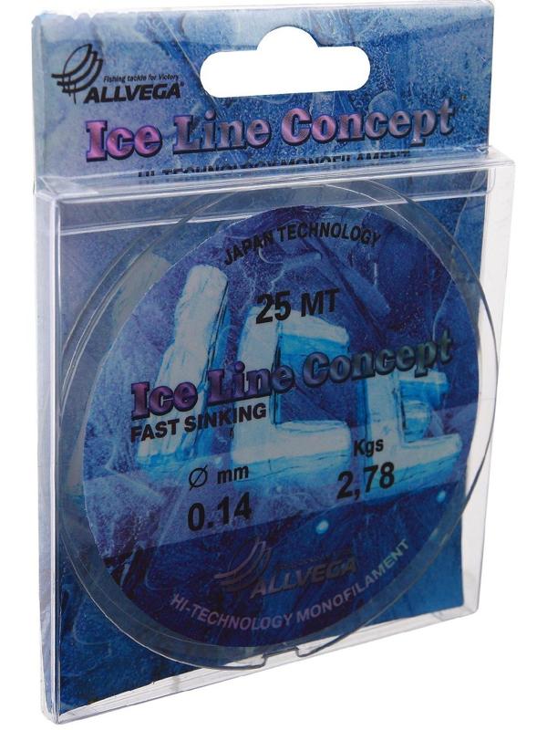 Леска монофильная ALLVEGA «Ice Line Concept», 25 м, 0,14 мм (2,78 кг), прозрачная