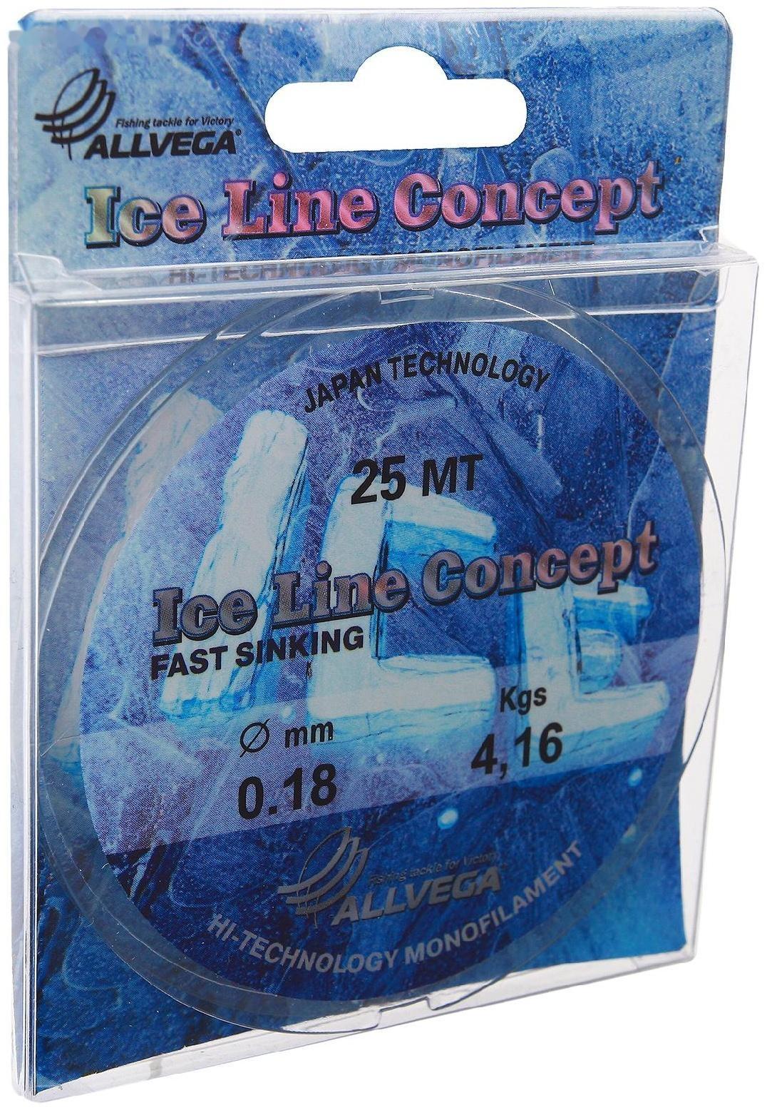 Леска монофильная ALLVEGA «Ice Line Concept», 25 м, 0,18 мм (4,16 кг), прозрачная