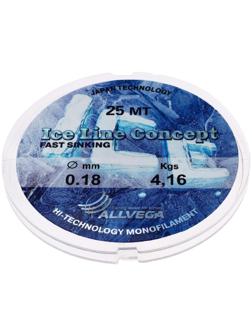 Леска монофильная ALLVEGA «Ice Line Concept», 25 м, 0,18 мм (4,16 кг), прозрачная