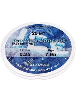 Леска монофильная ALLVEGA «Ice Line Concept», 25 м, 0,25 мм (7,95 кг), прозрачная