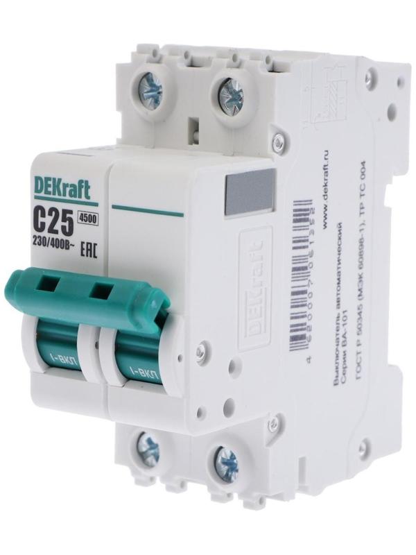Выключатель автоматический SE DEKraft ВА-101, 2 полюса, С, 25 А, 4.5 кА, 11068DEK
