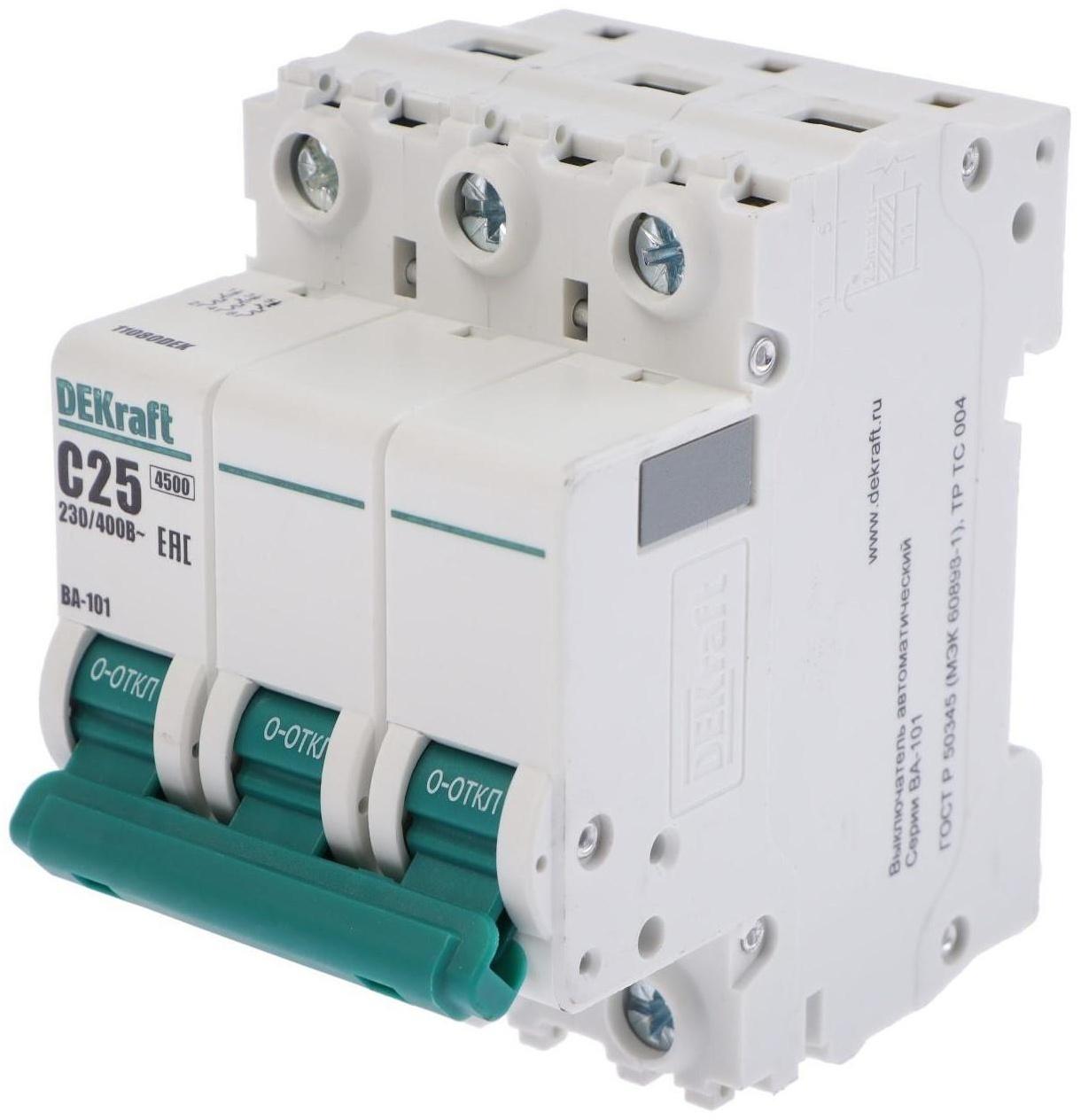 Выключатель автоматический SE DEKraft ВА-101, 3 полюса, С, 25 А, 4.5 кА, 11080DEK