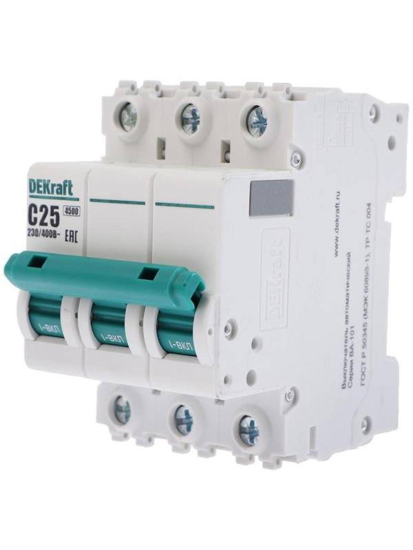 Выключатель автоматический SE DEKraft ВА-101, 3 полюса, С, 25 А, 4.5 кА, 11080DEK