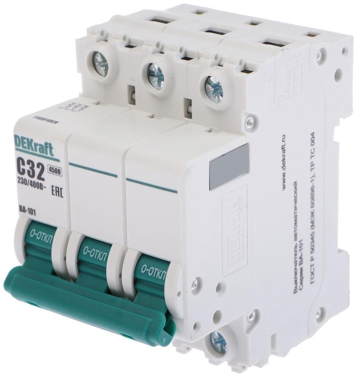 Выключатель автоматический SE DEKraft ВА-101, 3 полюса, С, 32 А, 4.5 кА, 11081DEK
