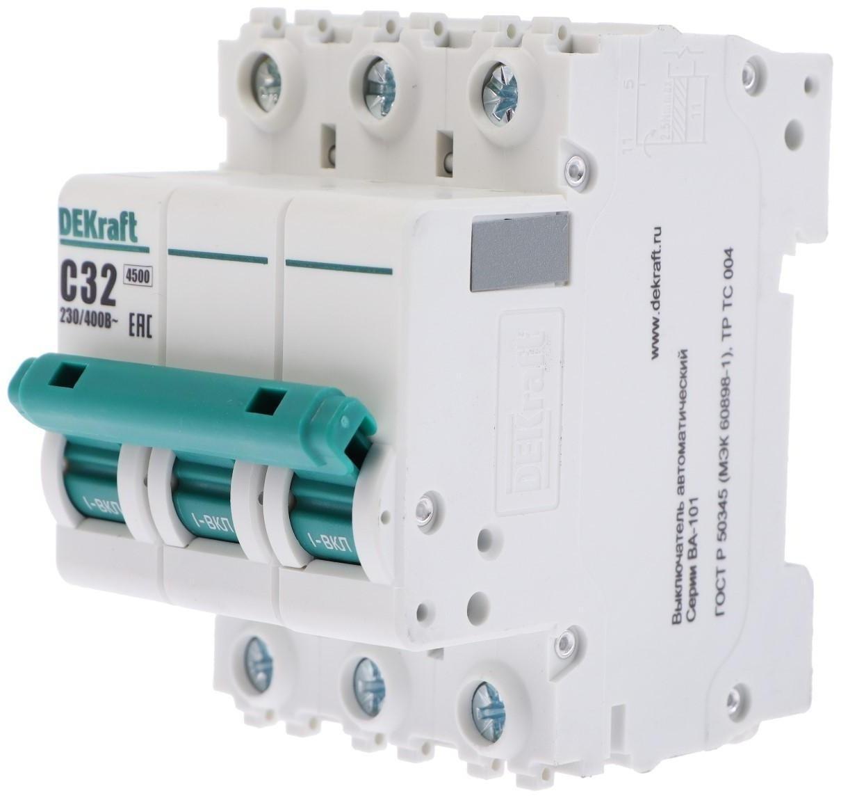 Выключатель автоматический SE DEKraft ВА-101, 3 полюса, С, 32 А, 4.5 кА, 11081DEK