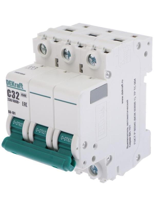 Выключатель автоматический SE DEKraft ВА-101, 3 полюса, С, 32 А, 4.5 кА, 11081DEK