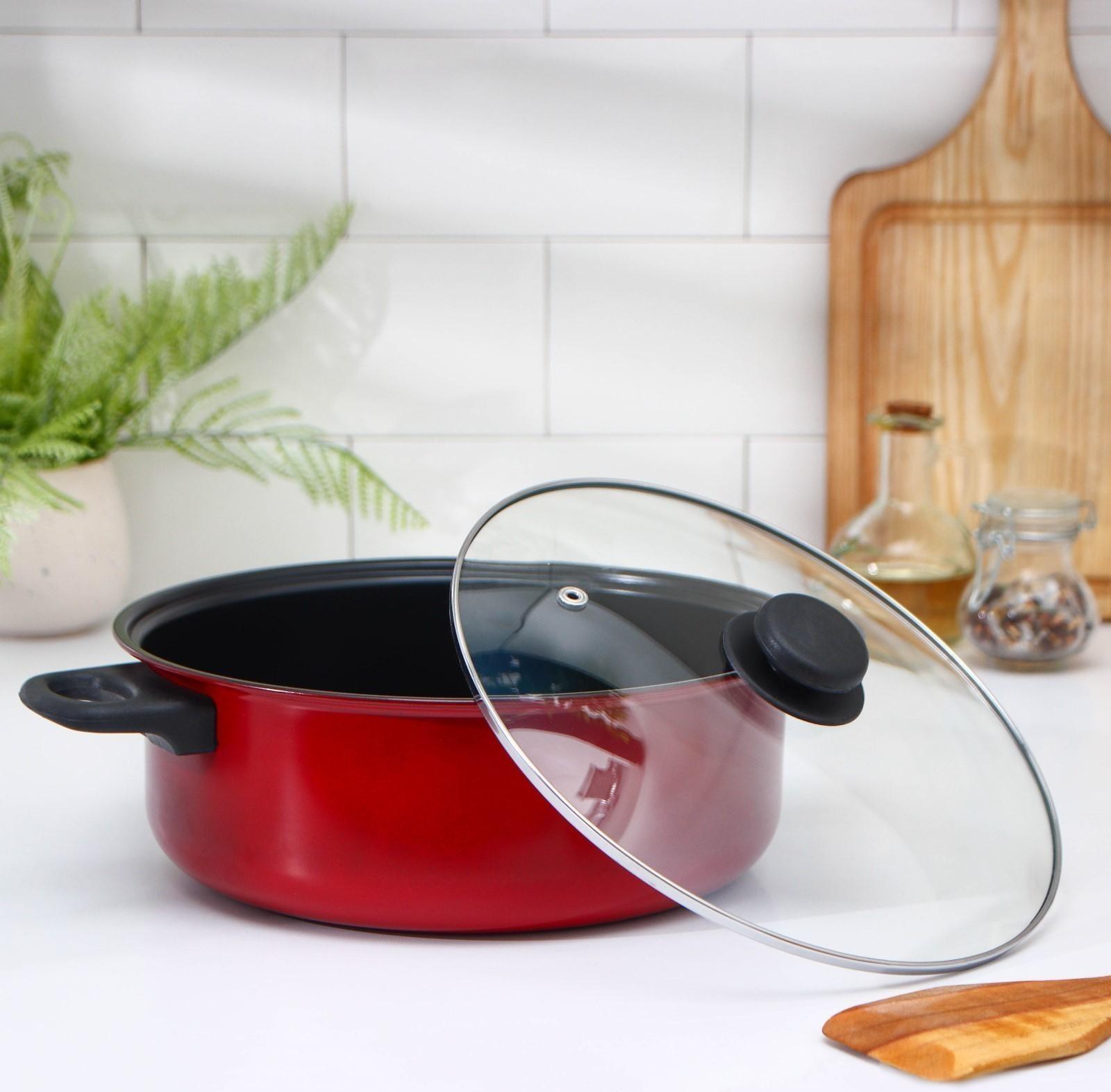 Кастрюля «Ренард», 4 л, стеклянная крышка, сетка фри 26×9 см, антипригарное покрытие, цвет красный