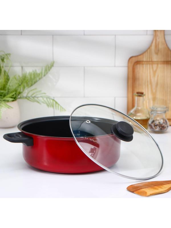 Кастрюля «Ренард», 4 л, стеклянная крышка, сетка фри 26×9 см, антипригарное покрытие, цвет красный