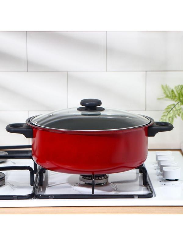 Кастрюля «Ренард», 4 л, стеклянная крышка, сетка фри 26×9 см, антипригарное покрытие, цвет красный