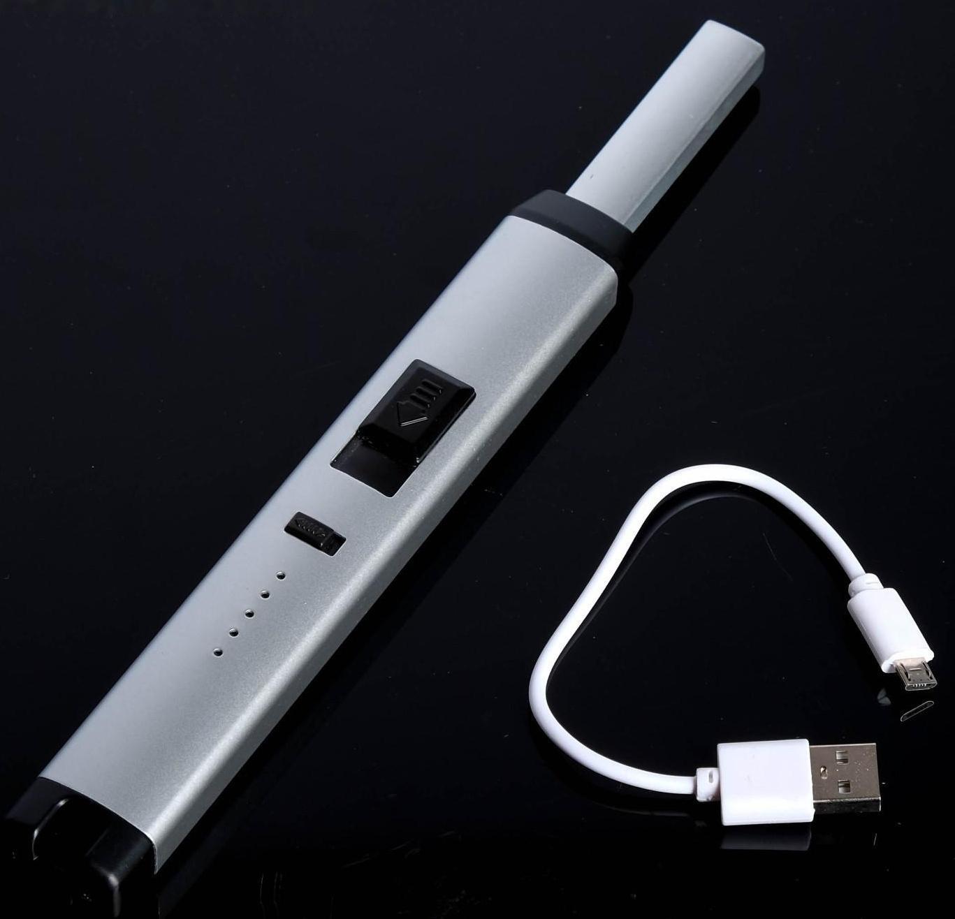 Зажигалка электронная, кухонная, USB, серебристая, 23 х 2.5 х 1.5 см