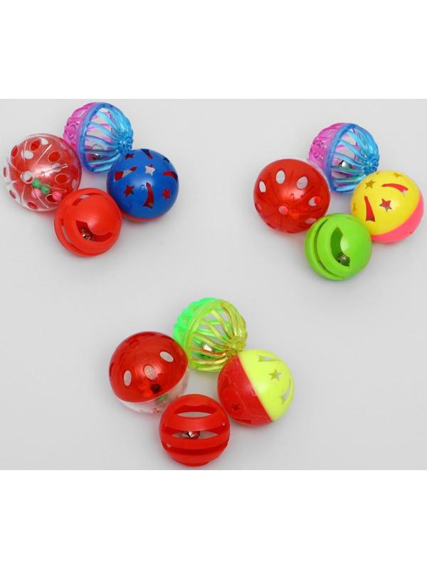 Набор из 4 шариков для кошек, микс цветов