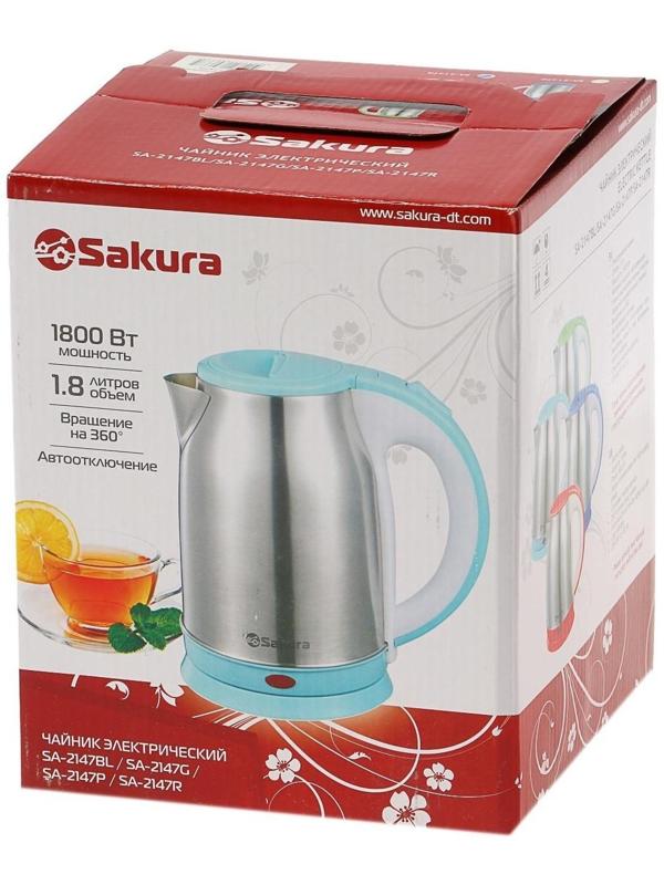 Чайник электрический Sakura SA-2147R, металл, 1.8 л, 1800 Вт, красный