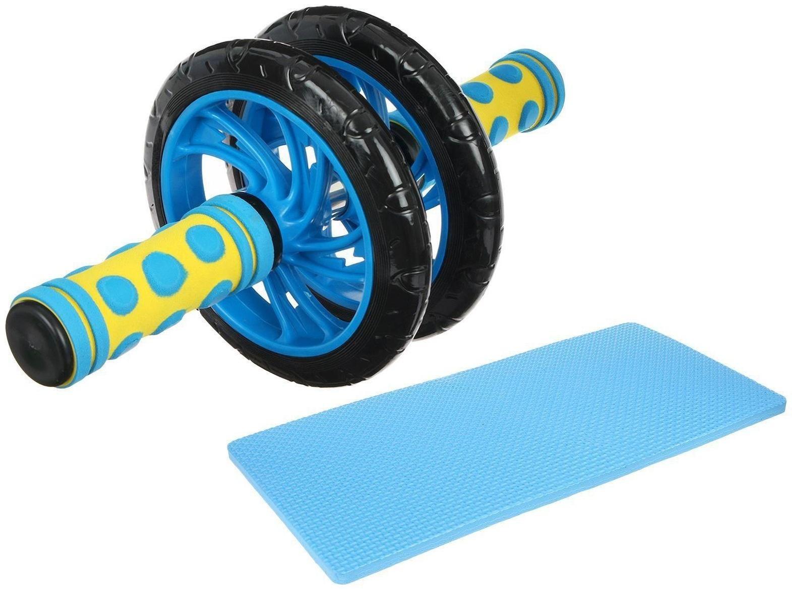 Ролик для пресса, 2 колеса, с ковриком, цвета микс