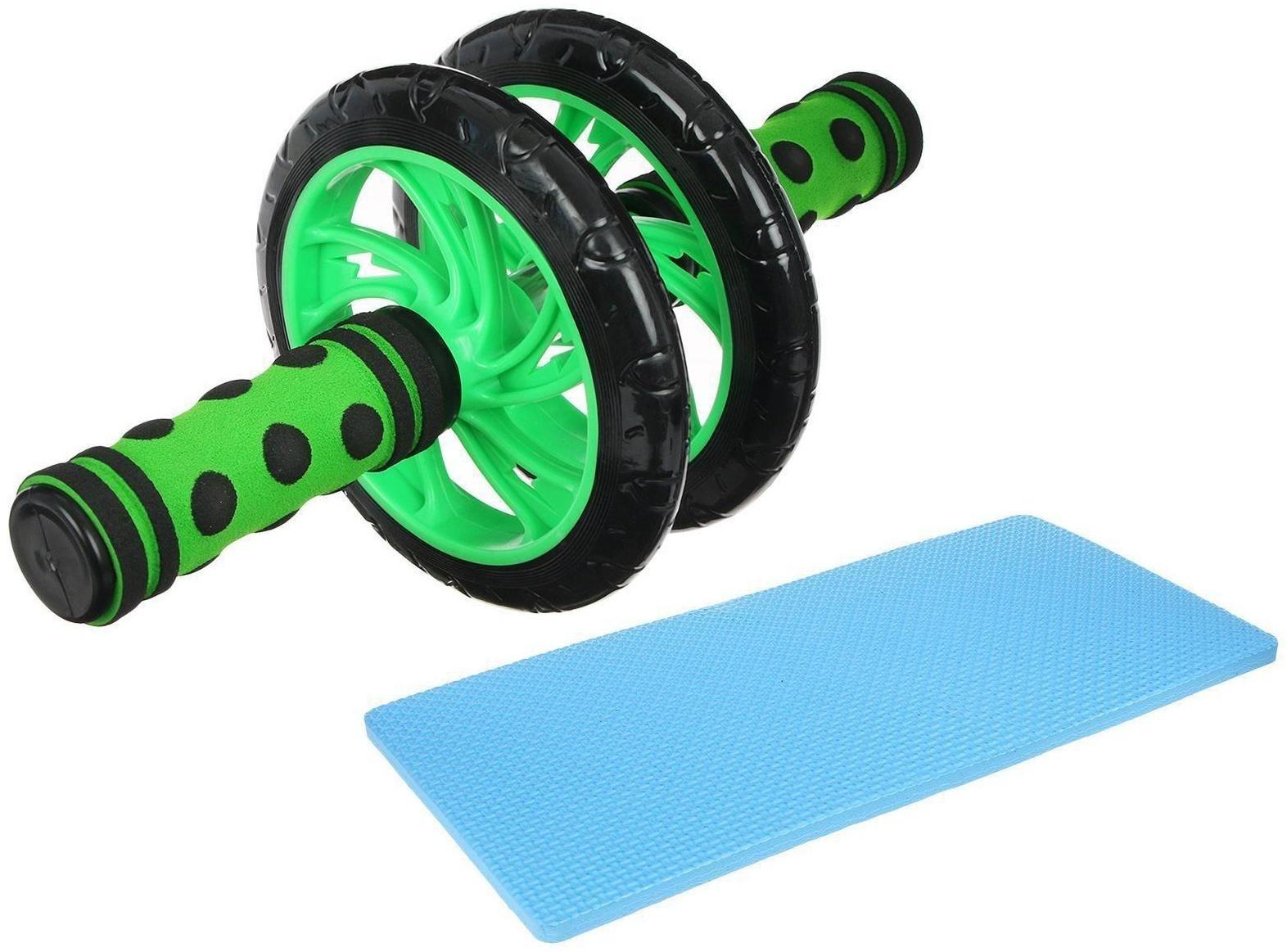 Ролик для пресса, 2 колеса, с ковриком, цвета микс
