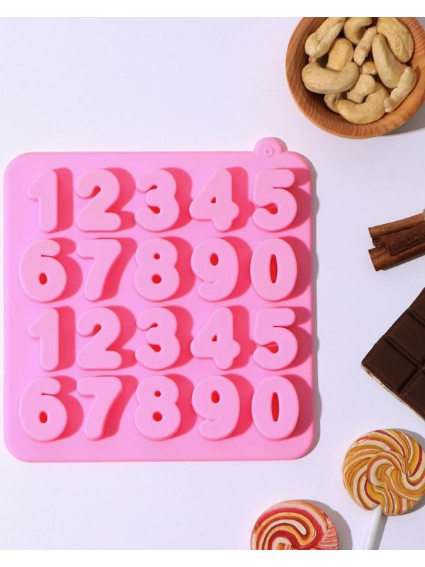 Форма для льда и кондитерских украшений Доляна «Цифры», 16×16×2 см, силикон, 20 ячеек, цвет МИКС