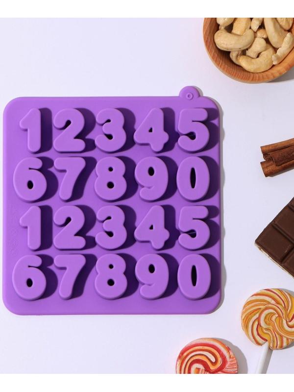 Форма для льда и кондитерских украшений Доляна «Цифры», 16×16×2 см, силикон, 20 ячеек, цвет МИКС
