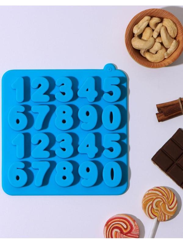 Форма для льда и кондитерских украшений Доляна «Цифры», 16×16×2 см, силикон, 20 ячеек, цвет МИКС