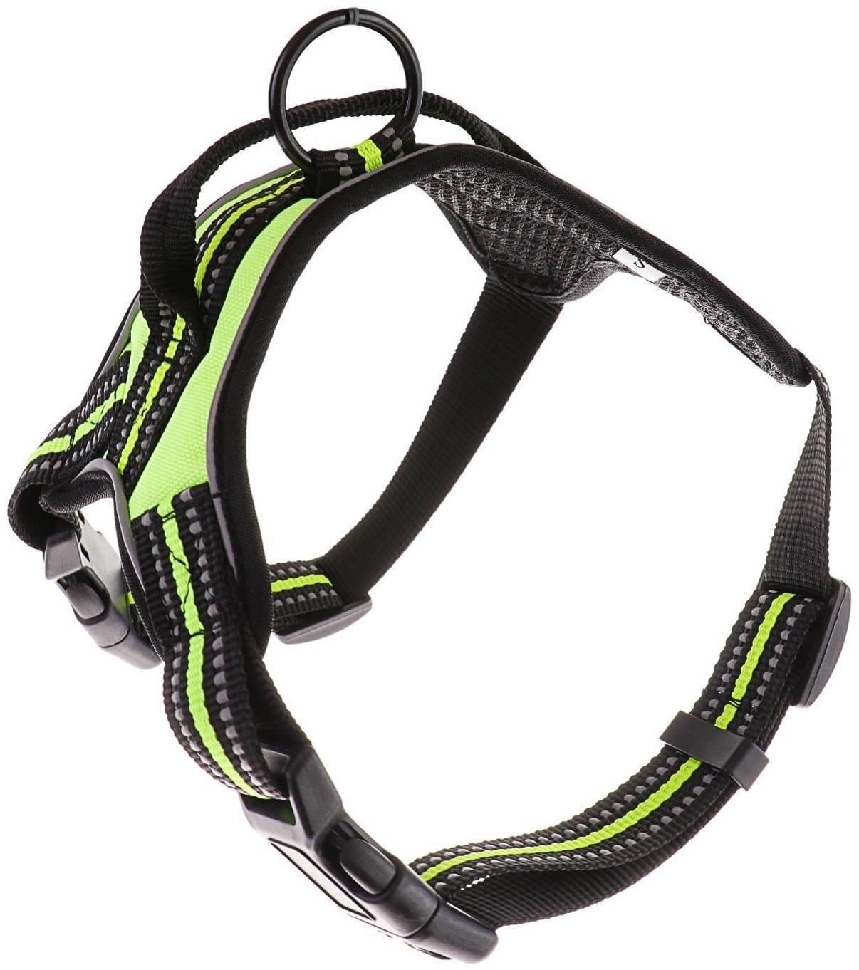 Шлейка мягкая улучшенная, светоотражающая, размер S (ОШ 29-31 см, ОГ 37-45 см), зелёная