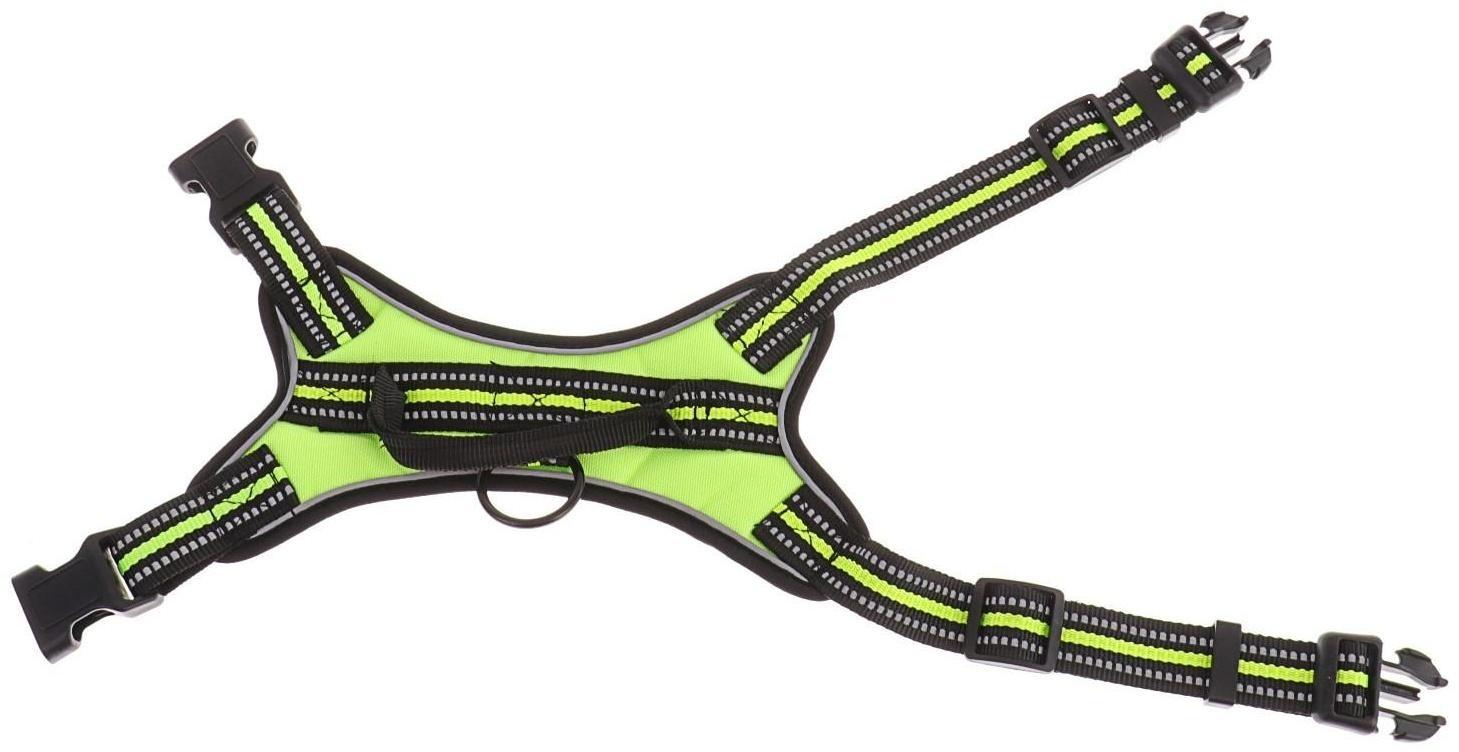 Шлейка мягкая улучшенная, светоотражающая, размер S (ОШ 29-31 см, ОГ 37-45 см), зелёная