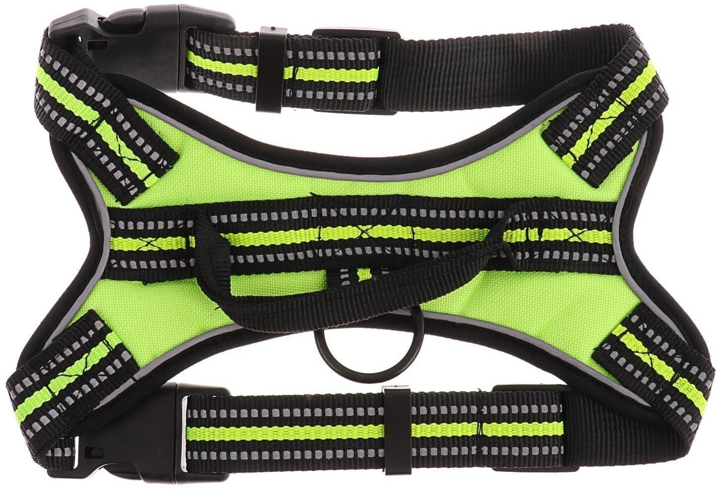 Шлейка мягкая улучшенная, светоотражающая, размер S (ОШ 29-31 см, ОГ 37-45 см), зелёная