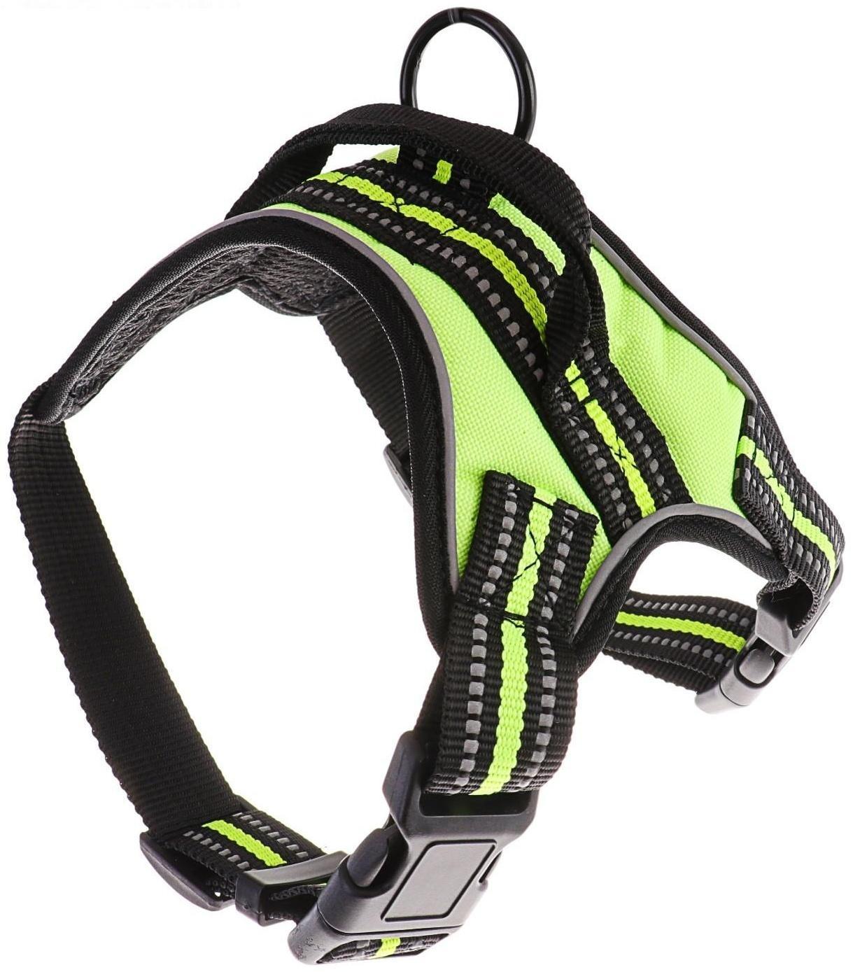 Шлейка мягкая улучшенная, светоотражающая, XL, расширенная (ОШ 54-69, ОГ 64-86 см), зелёная