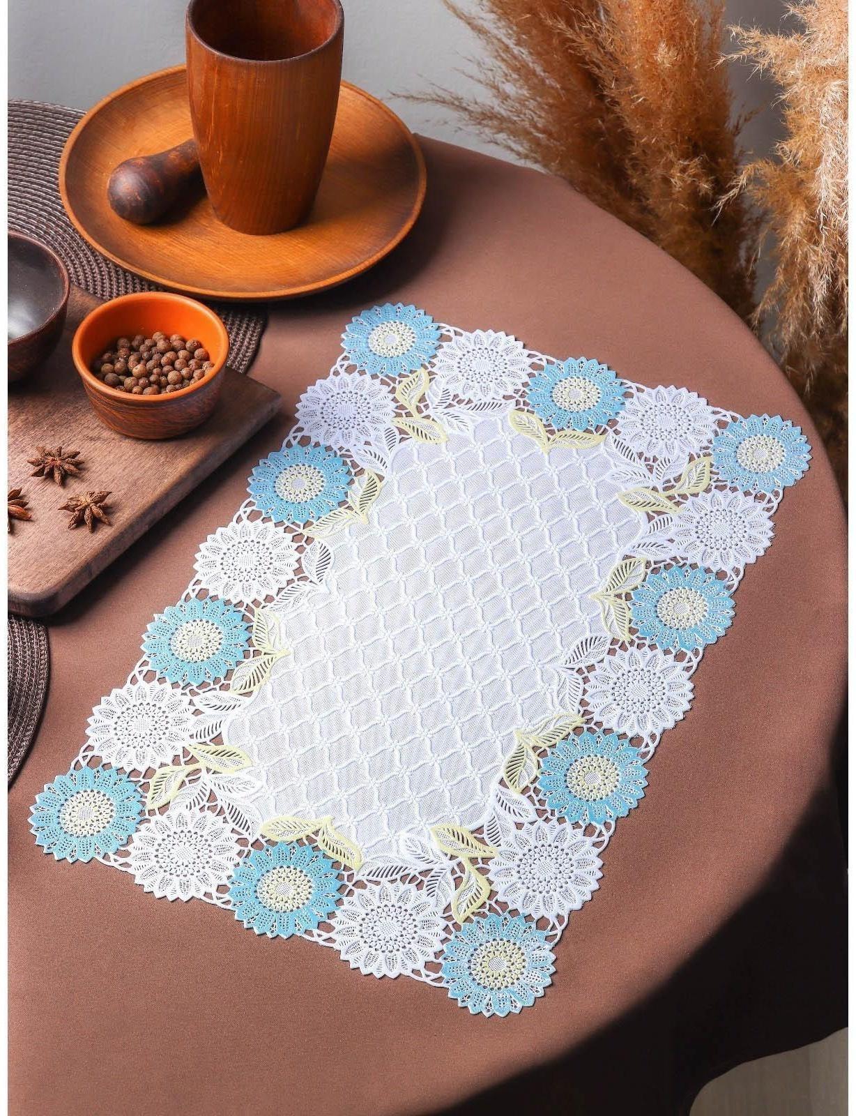 Салфетка ажурная для стола «Подсолнухи», 45×30 см, цвет жёлто-голубой