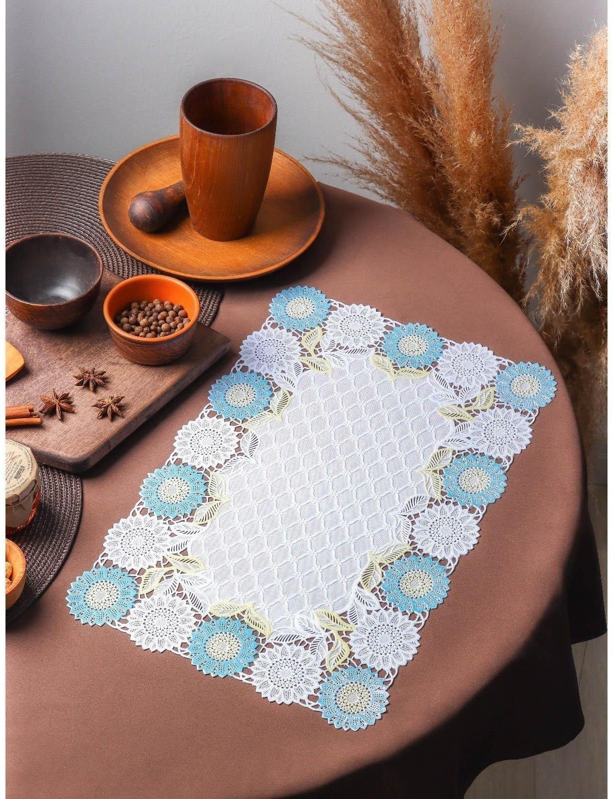 Салфетка ажурная для стола «Подсолнухи», 45×30 см, цвет жёлто-голубой